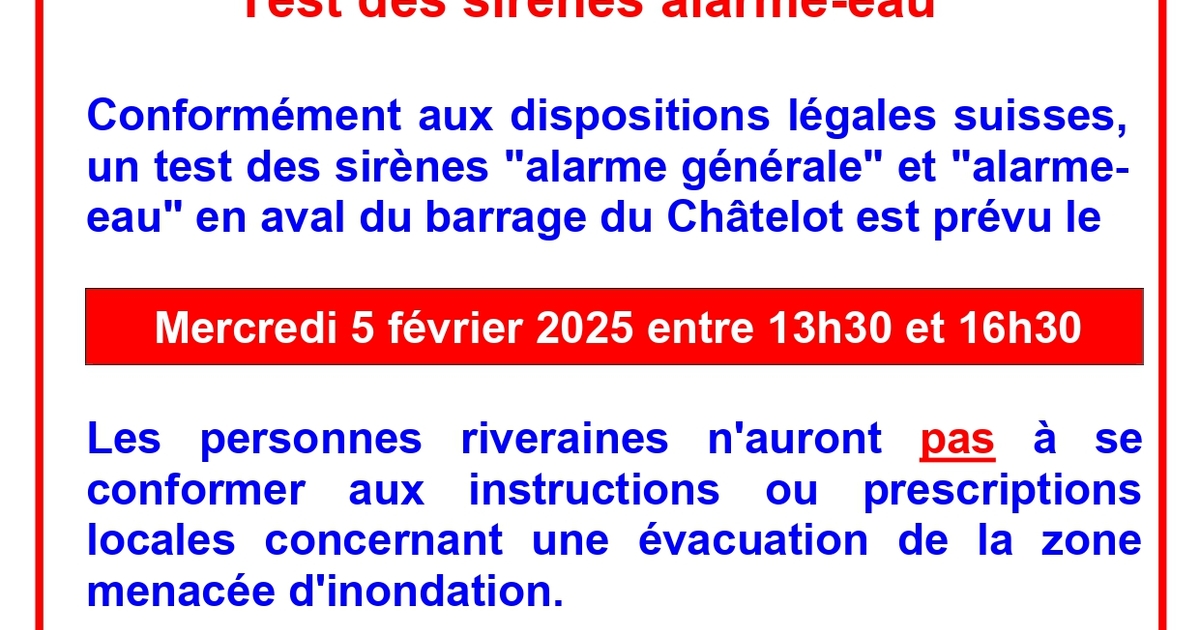 Barrage du Châtelot - Test Alarme Générale